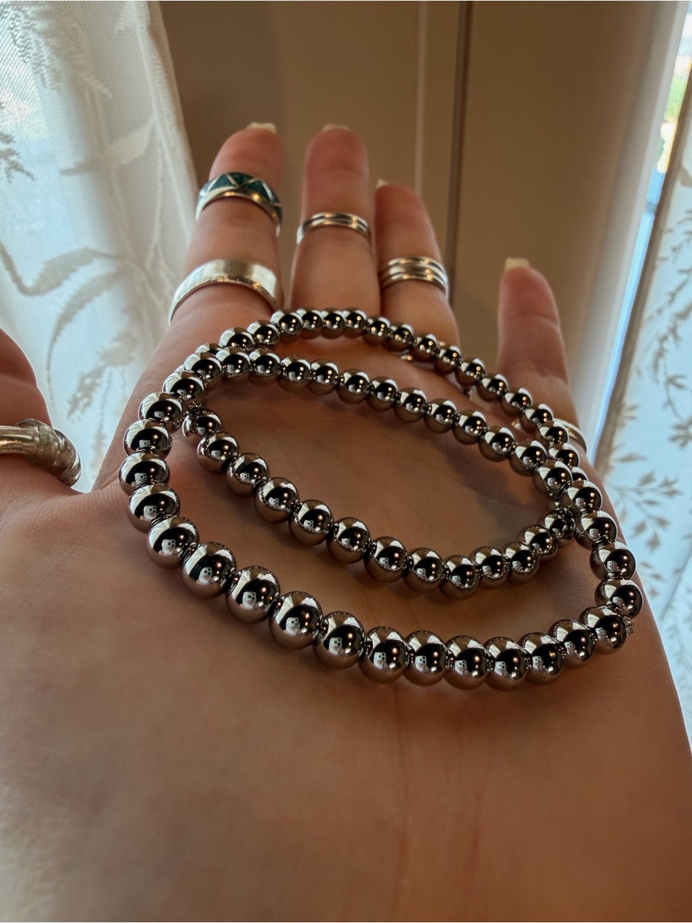 Stainless Steel Beaded Stretch Bracelet Set of 2 - 6mm Pearls